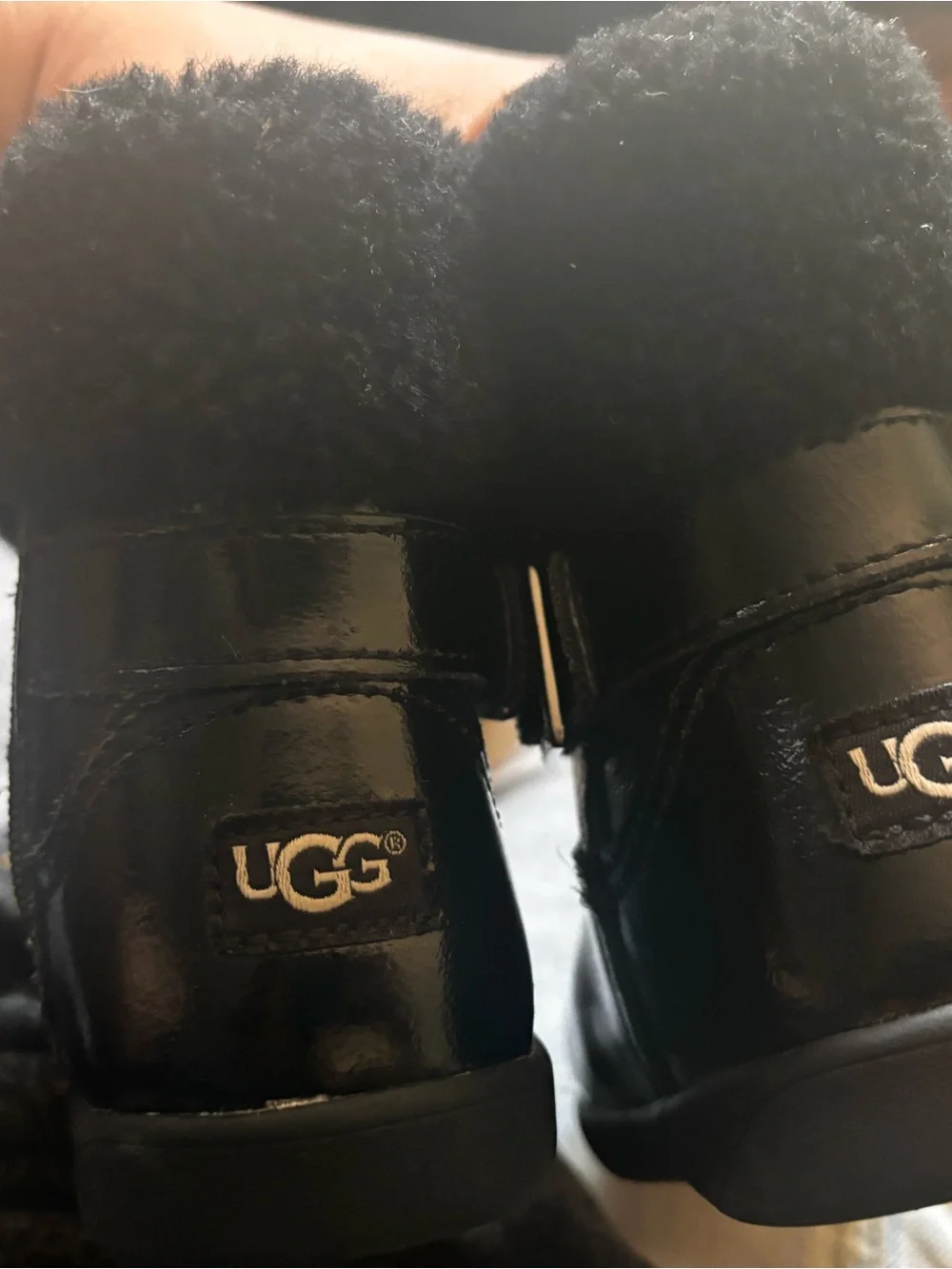 UGG Toddler Black Shearling Cuff Leather Boots